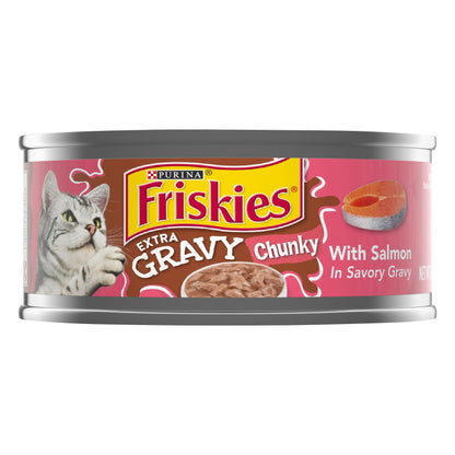 Purina Friskies Gravy Wet Cat Food, Extra Gravy Chunky With Salmon in Savory Gravy - 5.5 oz. Can