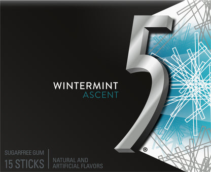 5 Gum Wintermint Ascent Sugar Free Chewing Gum, 15 Piece Single Pack