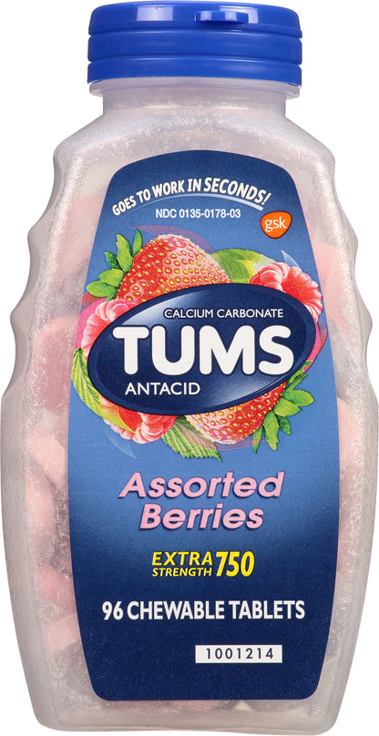 Tums Extra Strength 750 Assorted Berries Antacid Chewable Tablets 96 ea