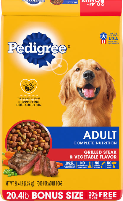 Pedigree Adult Complete Nutrition Grilled Steak & Vegetable Flavor Dog Food 20.4 lb