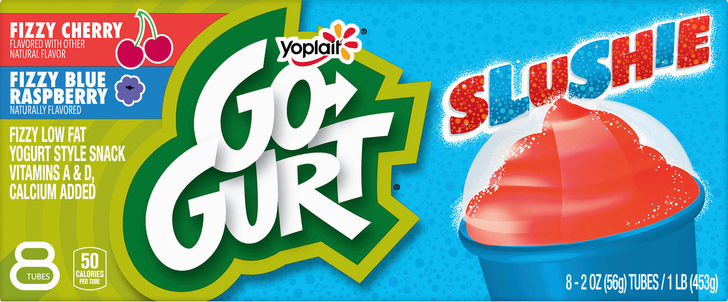 Go Gurt Slushie 8 Pack Fizzy Blue Raspberry/Fizzy Cherry Yogurt 8 ea