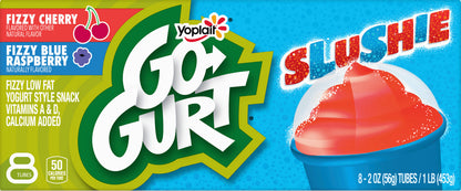 Go Gurt Slushie 8 Pack Fizzy Blue Raspberry/Fizzy Cherry Yogurt 8 ea