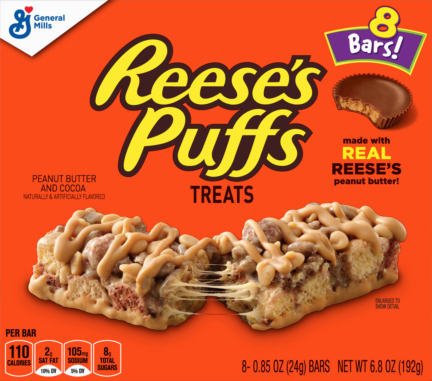 Reese's Puffs Breakfast Cereal Peanut Butter & Cocoa Treat Bars, 8 Bars