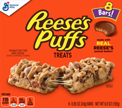 Reese's Puffs Breakfast Cereal Peanut Butter & Cocoa Treat Bars, 8 Bars