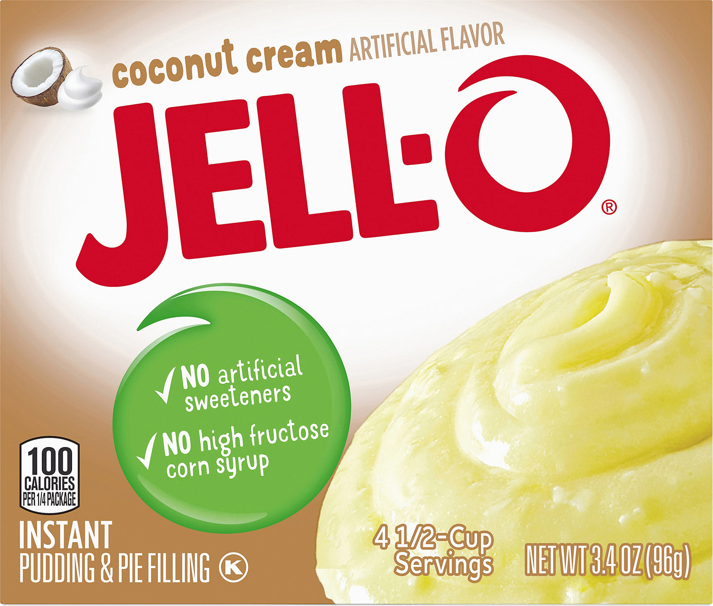 Jell-O Coconut Cream Instant Pudding Mix, 3.4 oz Box
