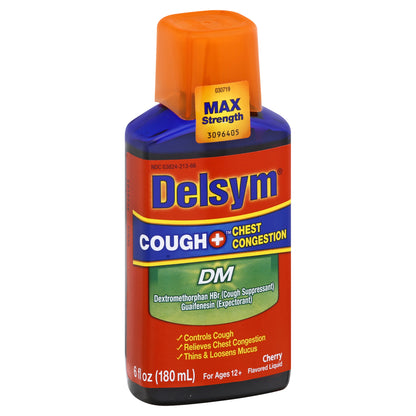 Delsym DM Max Strength Liquid Cherry Flavored Cough + Chest Congestion 6 oz