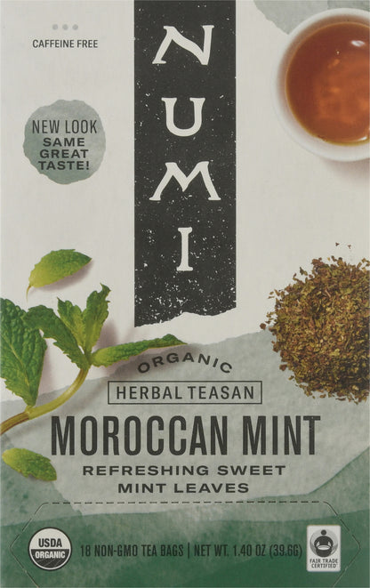 Numi Organic Caffeine Free Moroccan Mint Herbal Tea Bags 18 ea