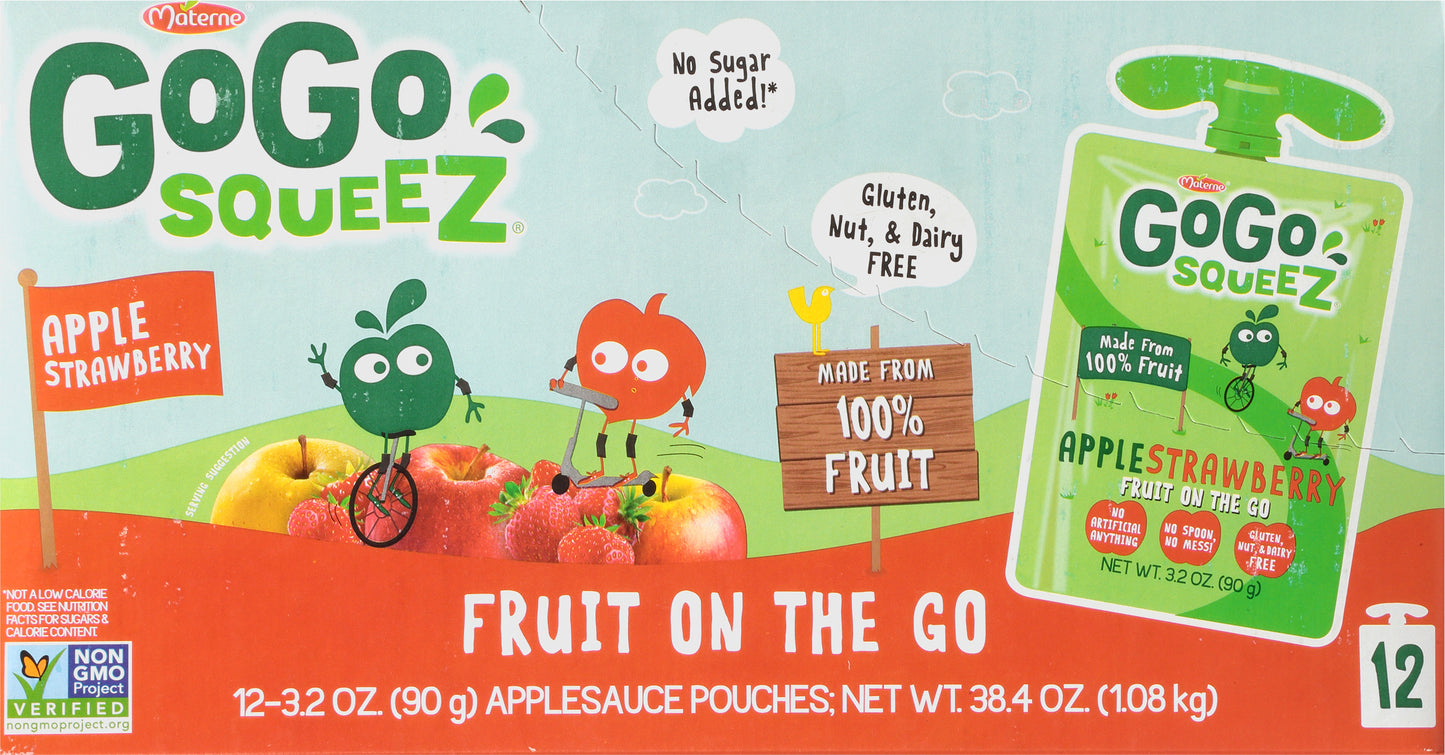 GoGo Squeez Fruit on the Go Apple Strawberry Applesauce 12 - 3.2 oz Pouches