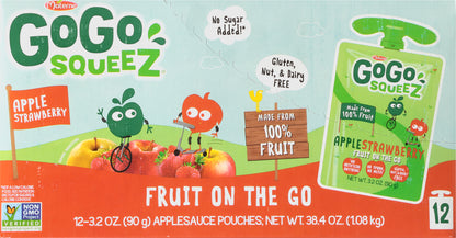 GoGo Squeez Fruit on the Go Apple Strawberry Applesauce 12 - 3.2 oz Pouches