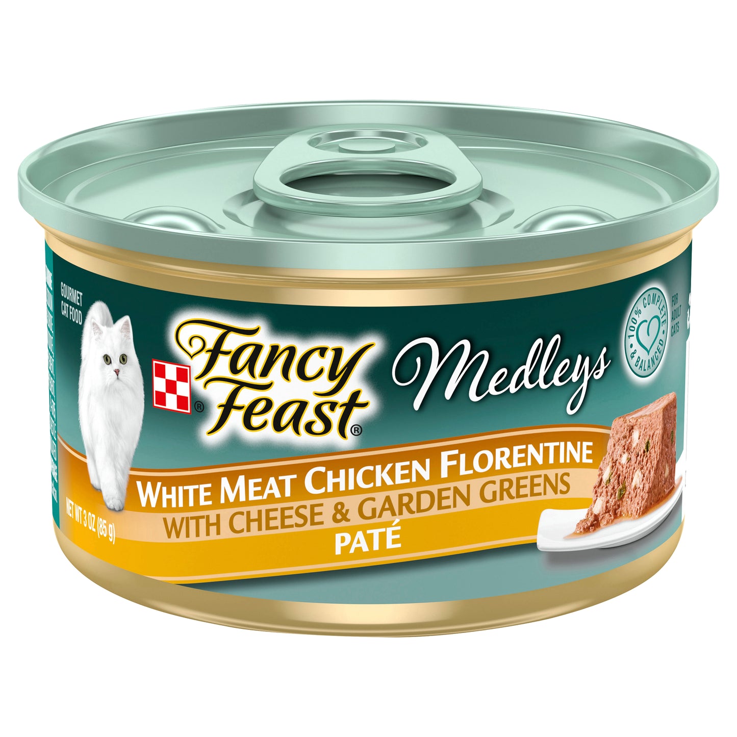 Purina Fancy Feast Pate Wet Cat Food, Medleys White Meat Chicken Florentine With Cheese & Garden Gre