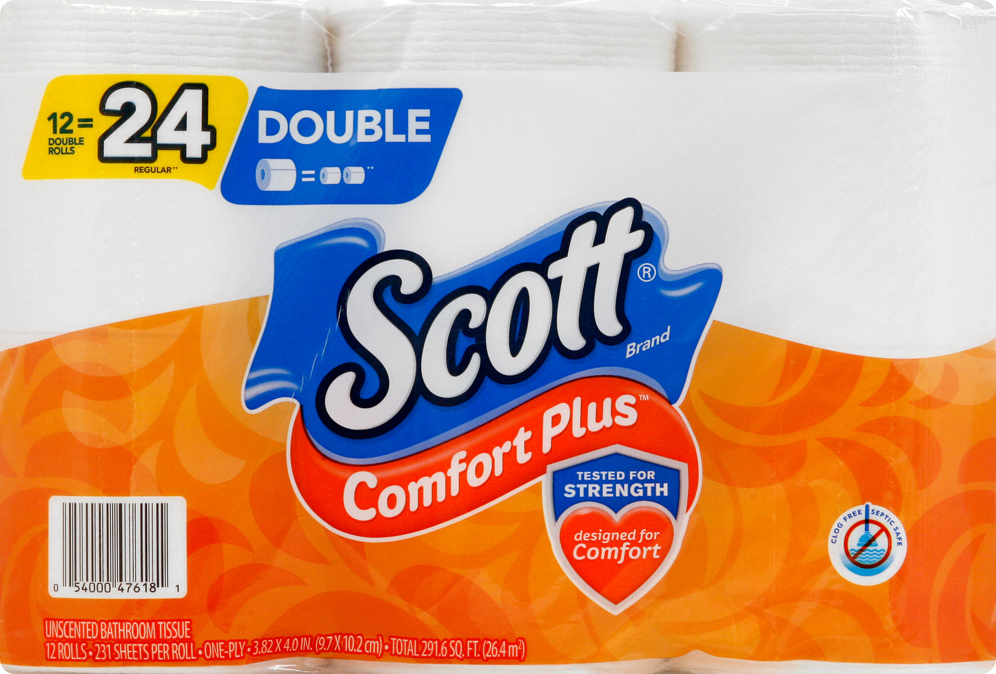 Scott Comfort Plus One-Ply Double Rolls Unscented Bathroom Tissue 12 ea