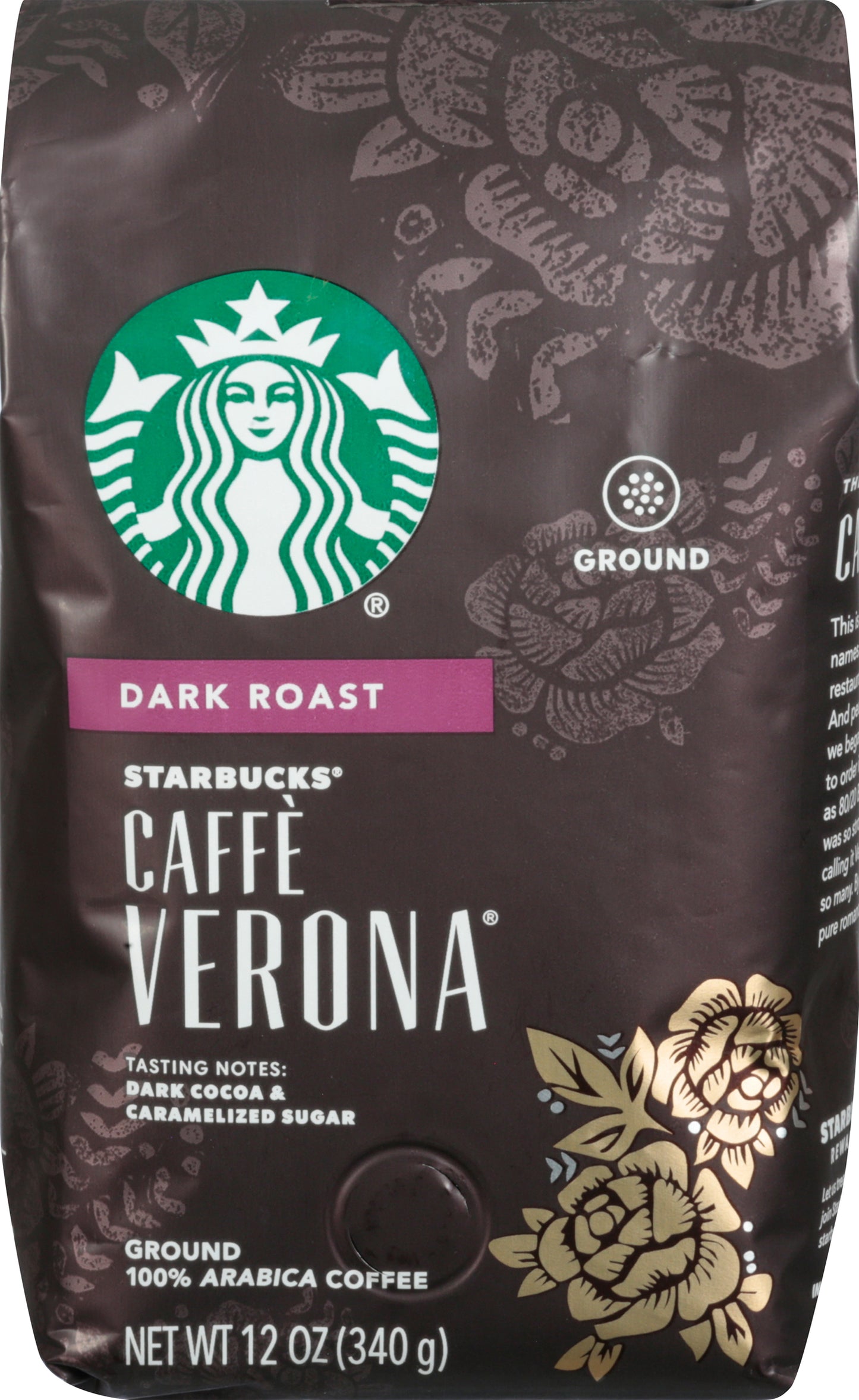 Starbucks Dark Roast 100% Arabica Ground Caffe Verona Coffee 12 oz