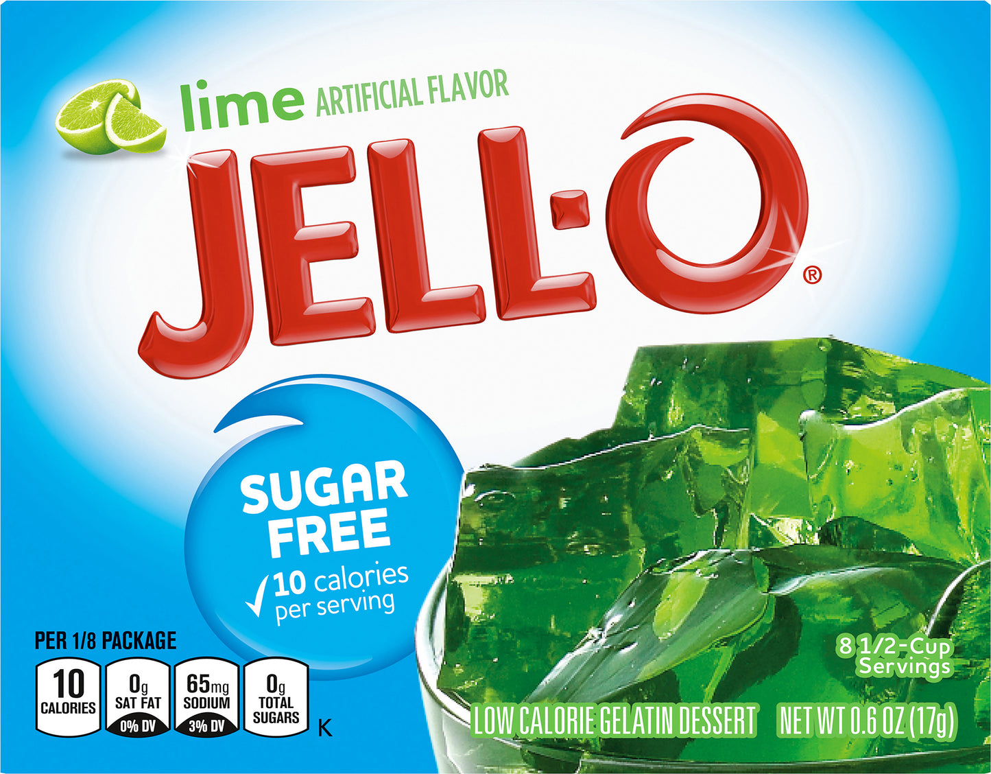 Jell-O Lime Sugar Free Gelatin Dessert Mix, 0.6 oz Box