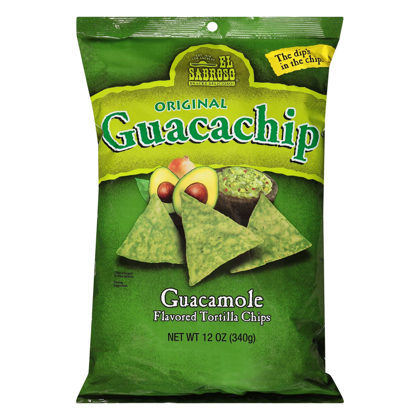 El Sabroso Guacachip Guacamole Flavored Tortilla Chips 12 oz