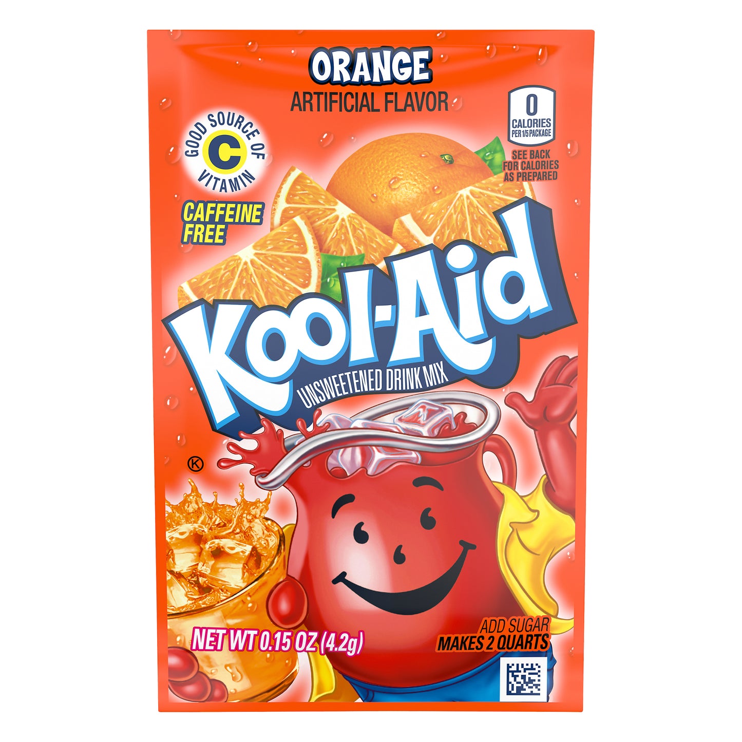 Kool-Aid Unsweetened Orange Powdered Drink Mix, Caffeine Free, 0.15 oz Packet