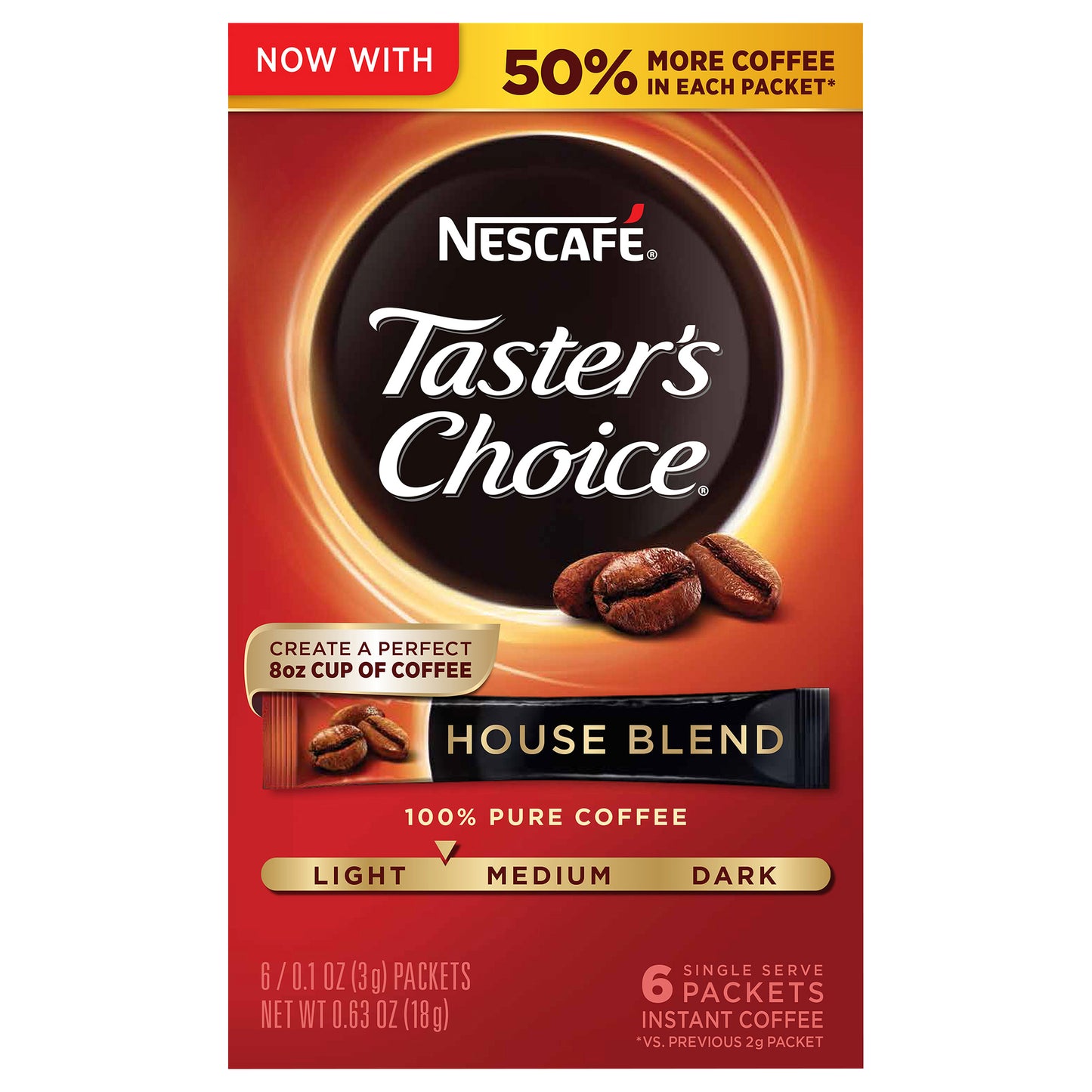 NESCAFE TASTER'S CHOICE House Blend Medium Light Roast Instant Coffee 6-0.1 oz. Box