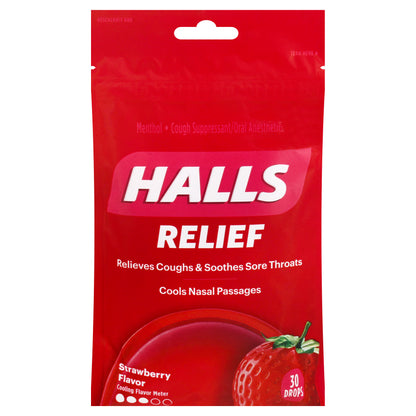Halls Relief Strawberry Flavor Cough Suppressant/Oral Anesthetic 30 ea