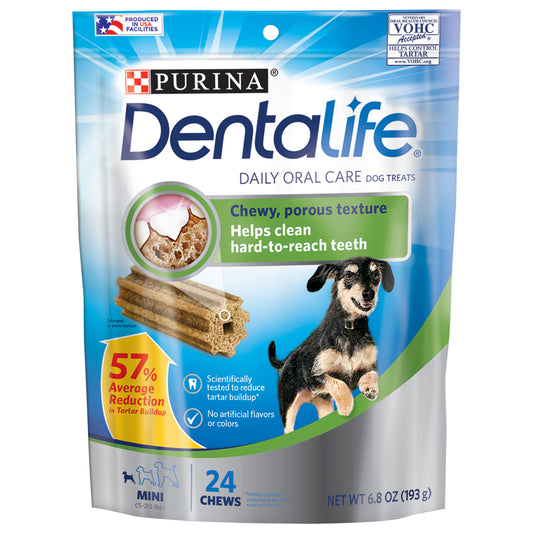 Purina DentaLife Made in USA Facilities Toy Breed Dog Dental Chews, Daily Mini - 24 ct. Pouch