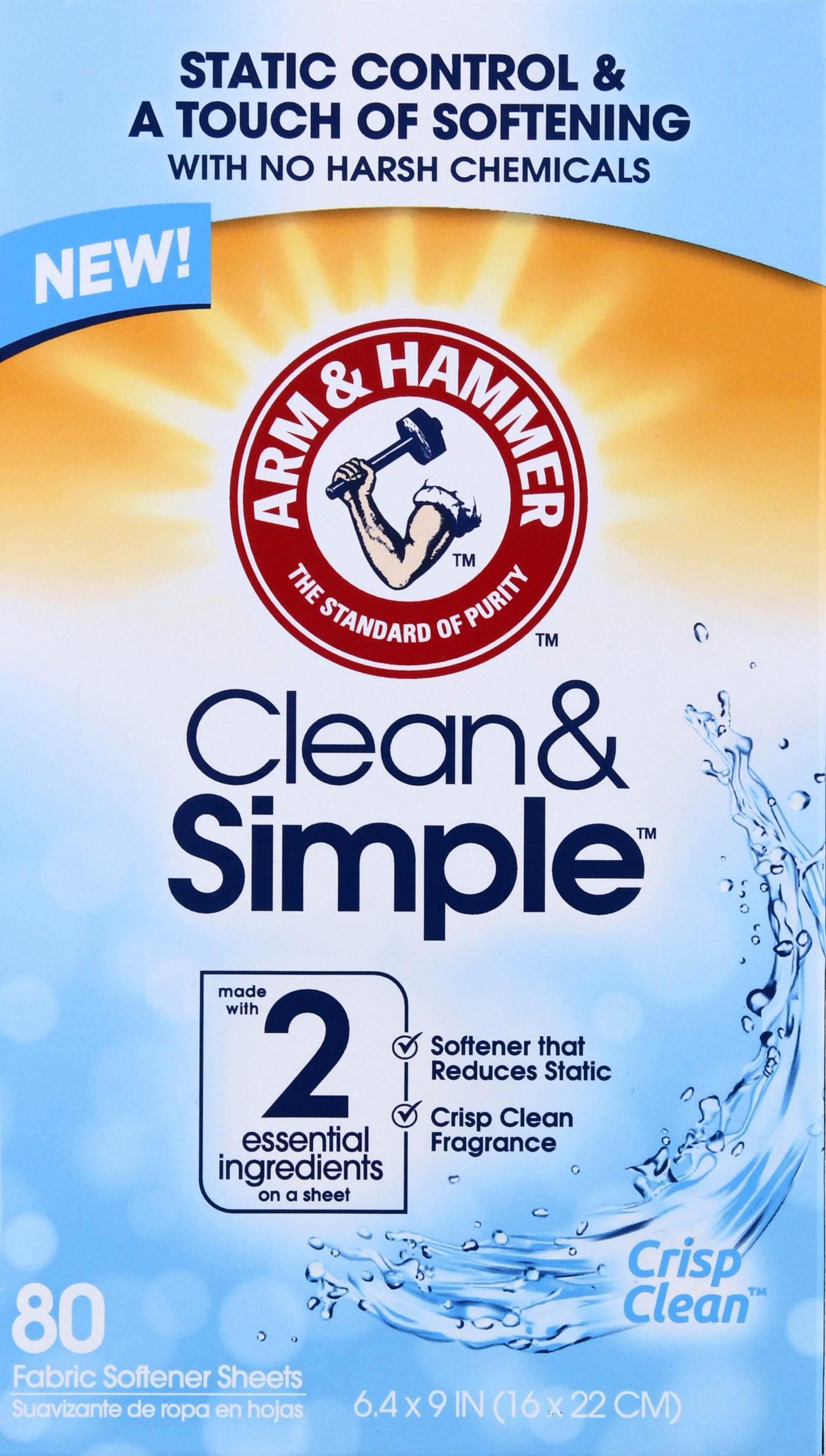 Arm & Hammer Clean & Simple Crisp Clean Fabric Softener Sheets 80 ea