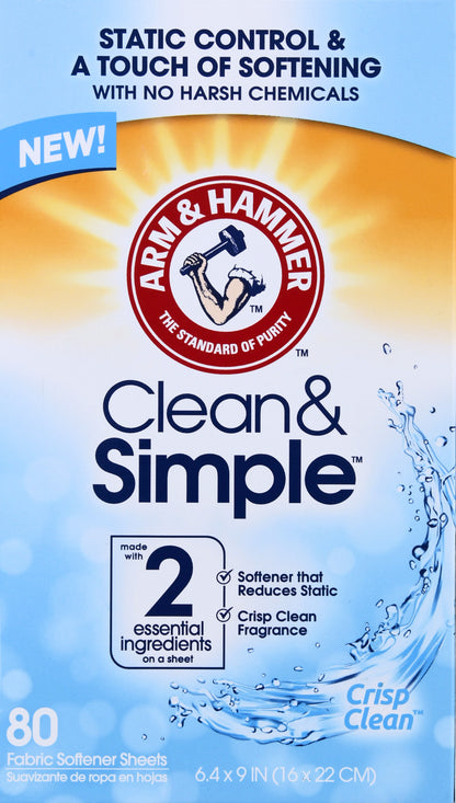 Arm & Hammer Clean & Simple Crisp Clean Fabric Softener Sheets 80 ea
