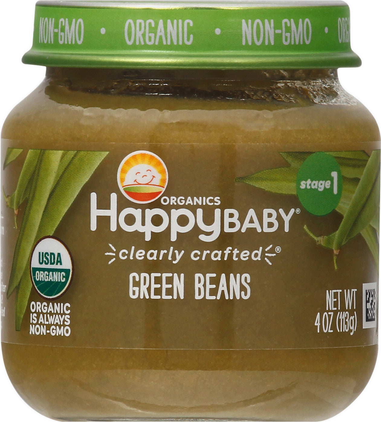 HappyBaby Organics Stage 1 Green Beans Baby Food 4 oz