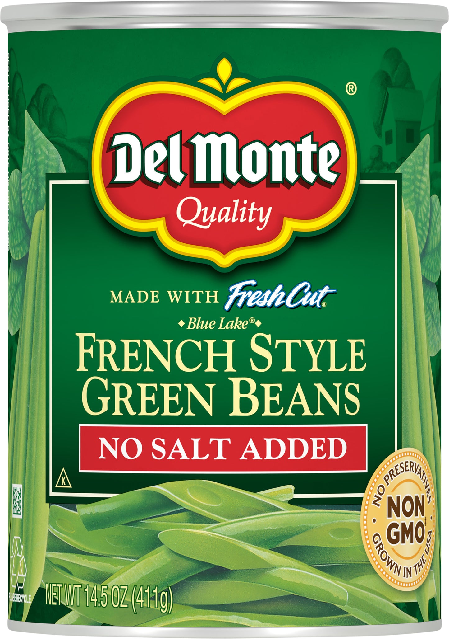 Del Monte No Salt Added French Style Green Beans 14.5 oz Can
