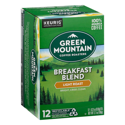 Green Mountain K-Cup Pods Light Roast 100% Arabica Breakfast Blend Coffee 12 ea