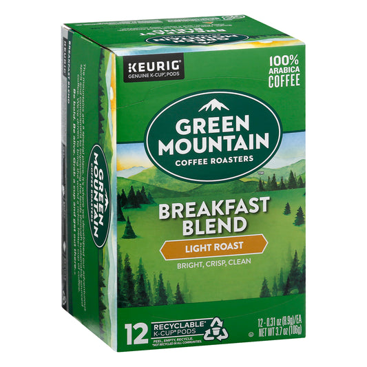 Green Mountain K-Cup Pods Light Roast 100% Arabica Breakfast Blend Coffee 12 ea