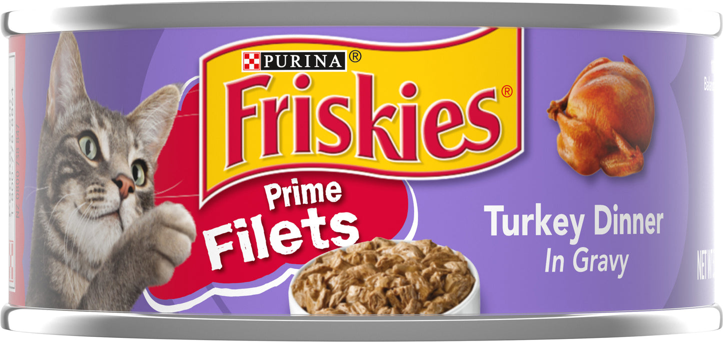 Purina Friskies Gravy Wet Cat Food, Prime Filets Turkey Dinner - 5.5 oz. Can