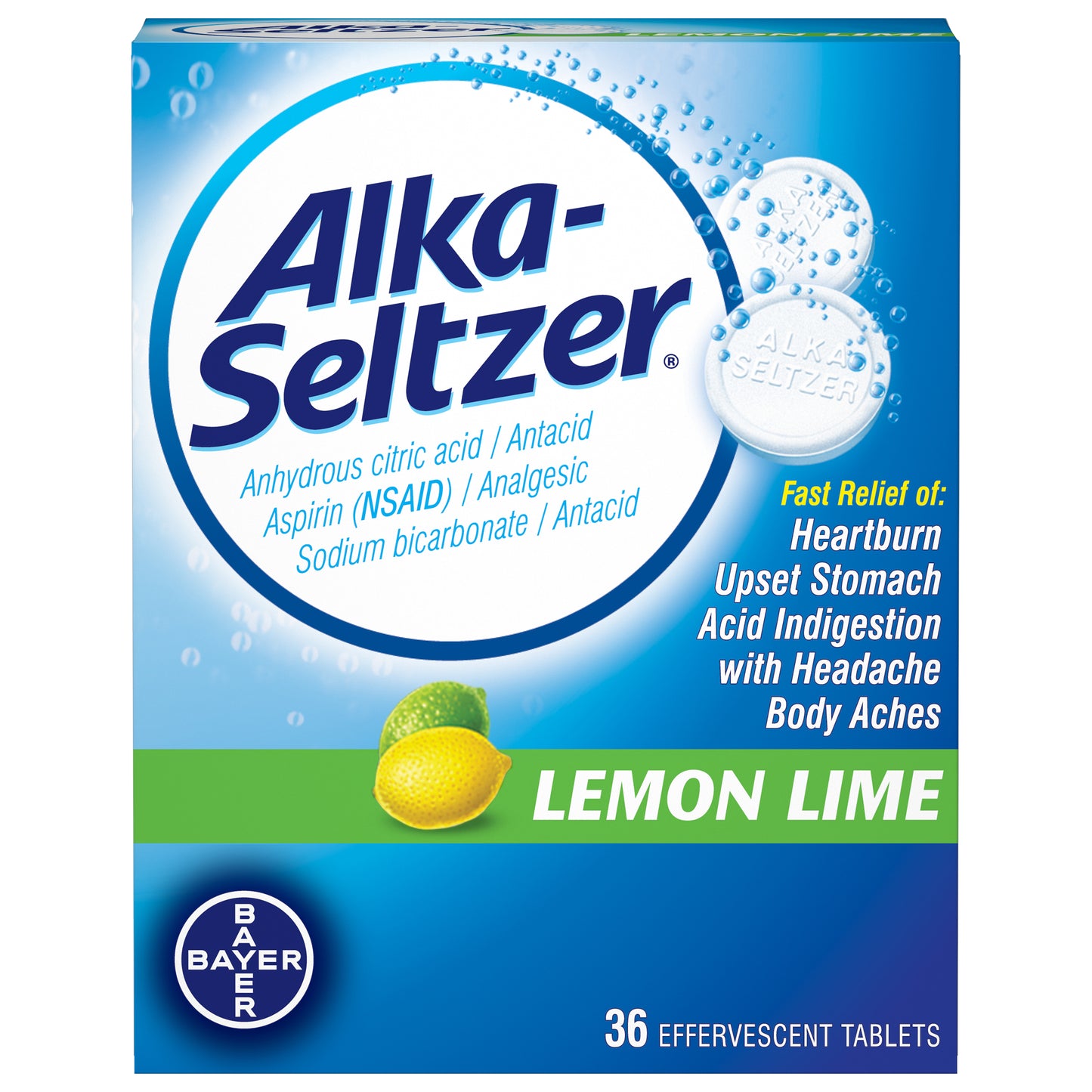 Alka-Seltzer Lemon Lime Antacid Effervescent Tablets 36 ea Box