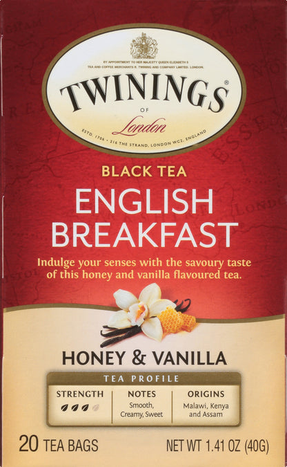 Twinings English Breakfast Tea Bags Honey & Vanilla Black Tea 20 ea