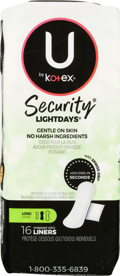 U by Kotex Lightdays Security Long Liners 16 ea