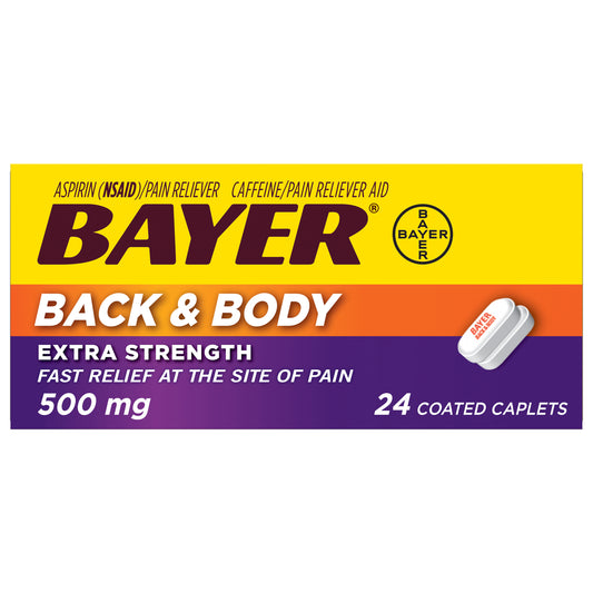 Bayer Coated Caplets 500 mg Extra Strength Aspirin 24 ea Box