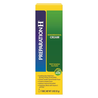 PREPARATION H Hemorrhoid Symptom Treatment Cream, Multi-Symptom Pain Relief with Aloe, Tube (1.8 Oun