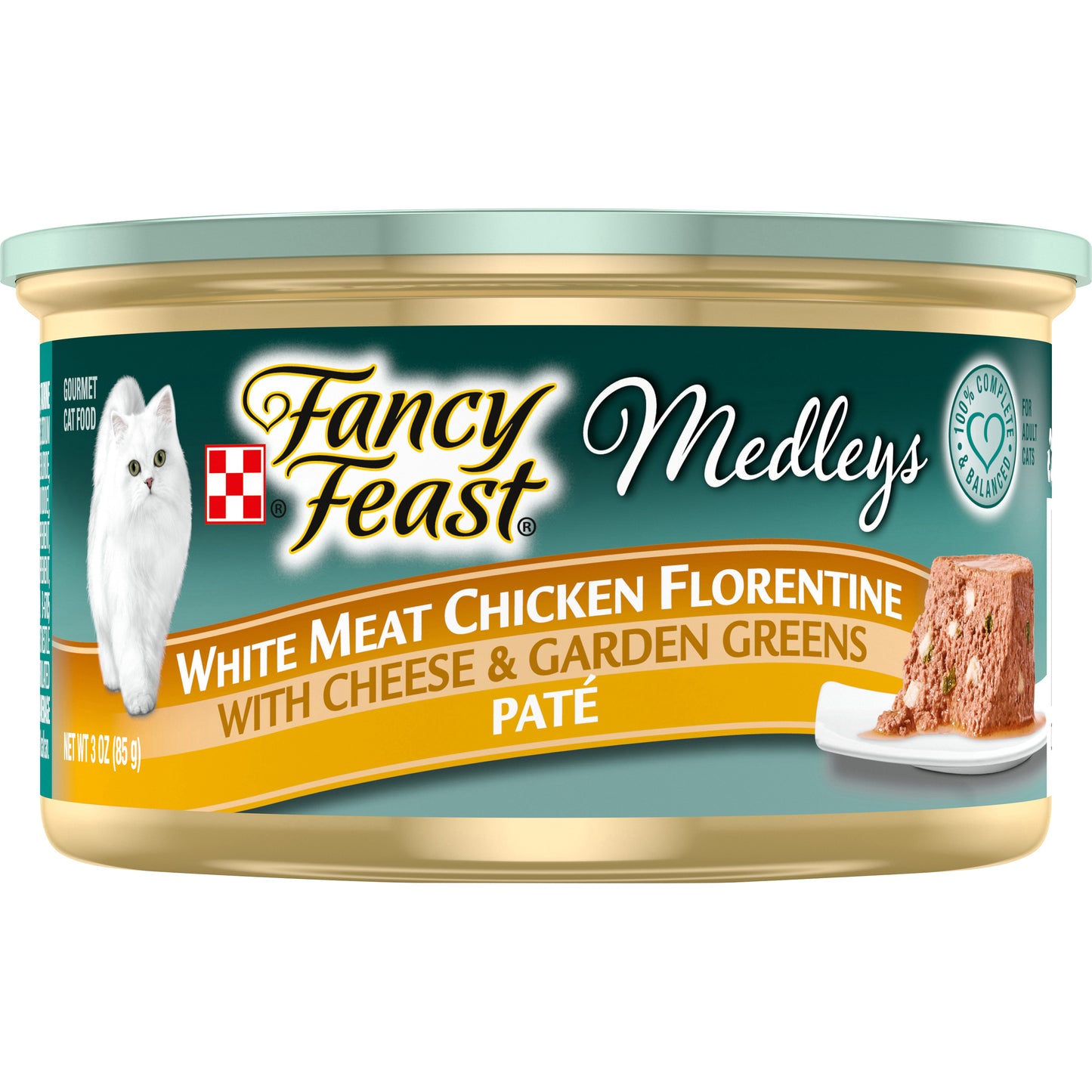 Purina Fancy Feast Pate Wet Cat Food, Medleys White Meat Chicken Florentine With Cheese & Garden Gre