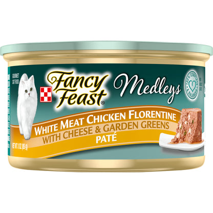 Purina Fancy Feast Pate Wet Cat Food, Medleys White Meat Chicken Florentine With Cheese & Garden Gre