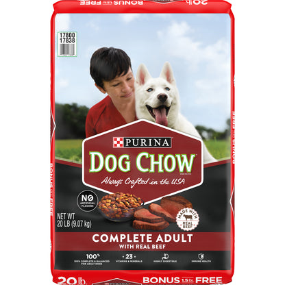 Purina Dog Chow Dry Dog Food, Complete Adult With Real Beef - 20 lb. Bag
