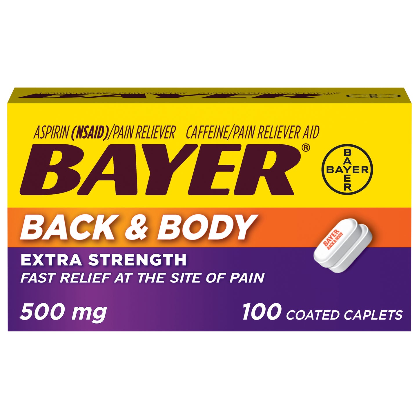 Bayer Extra Strength 500 mg Back & Body Caplets 100 ea Box