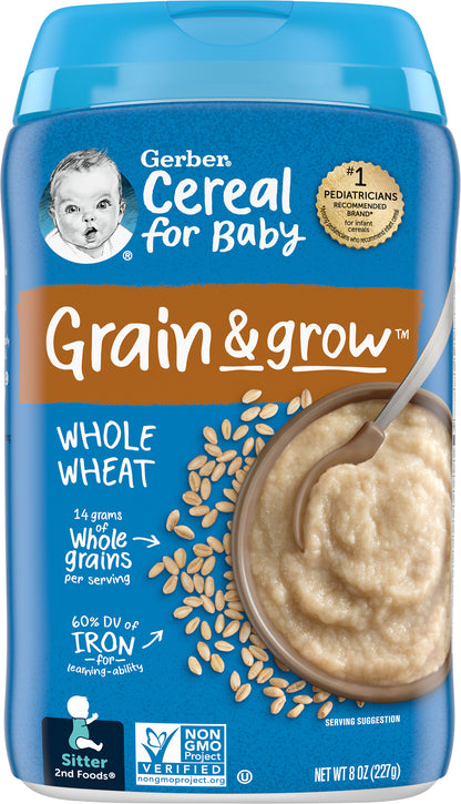 Gerber Cereal for Baby Grain & Grow Whole Wheat Shrink R033B 8 oz (227g)