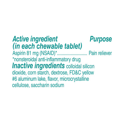 Bayer Chewable Low Dose Orange Flavored 81 mg Aspirin Tablets 36 ea Box