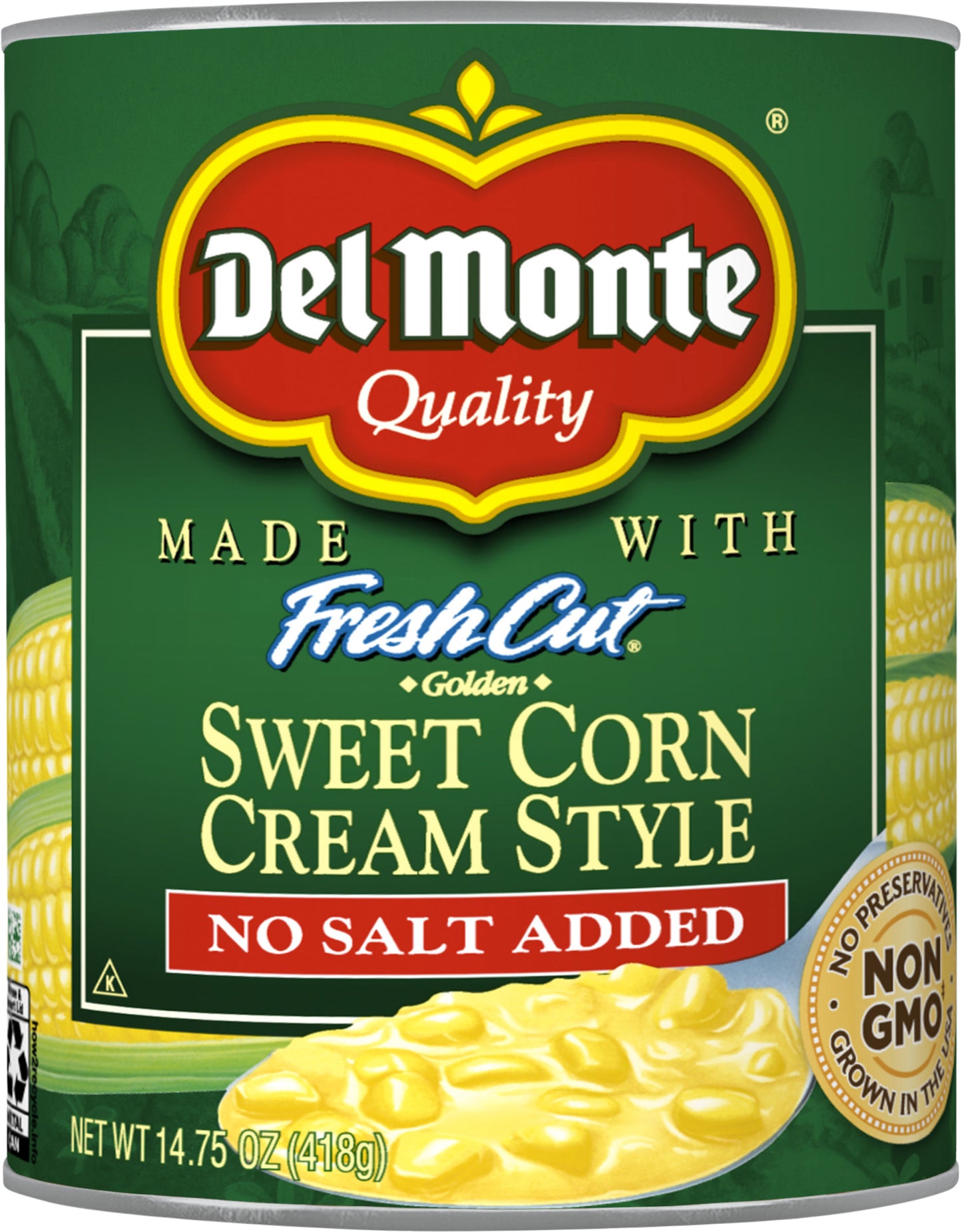Del Monte Fresh Cut No Salt Added Cream Style Golden Sweet Corn 14.75 oz Can