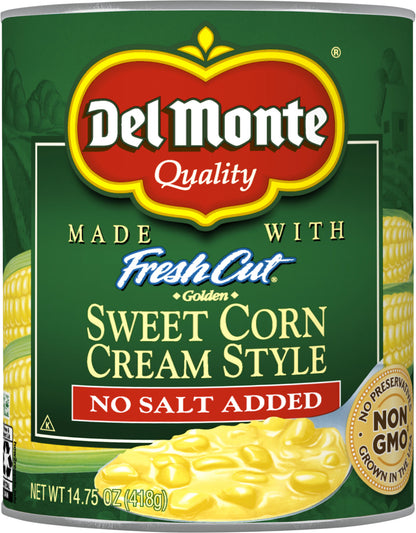 Del Monte Fresh Cut No Salt Added Cream Style Golden Sweet Corn 14.75 oz Can