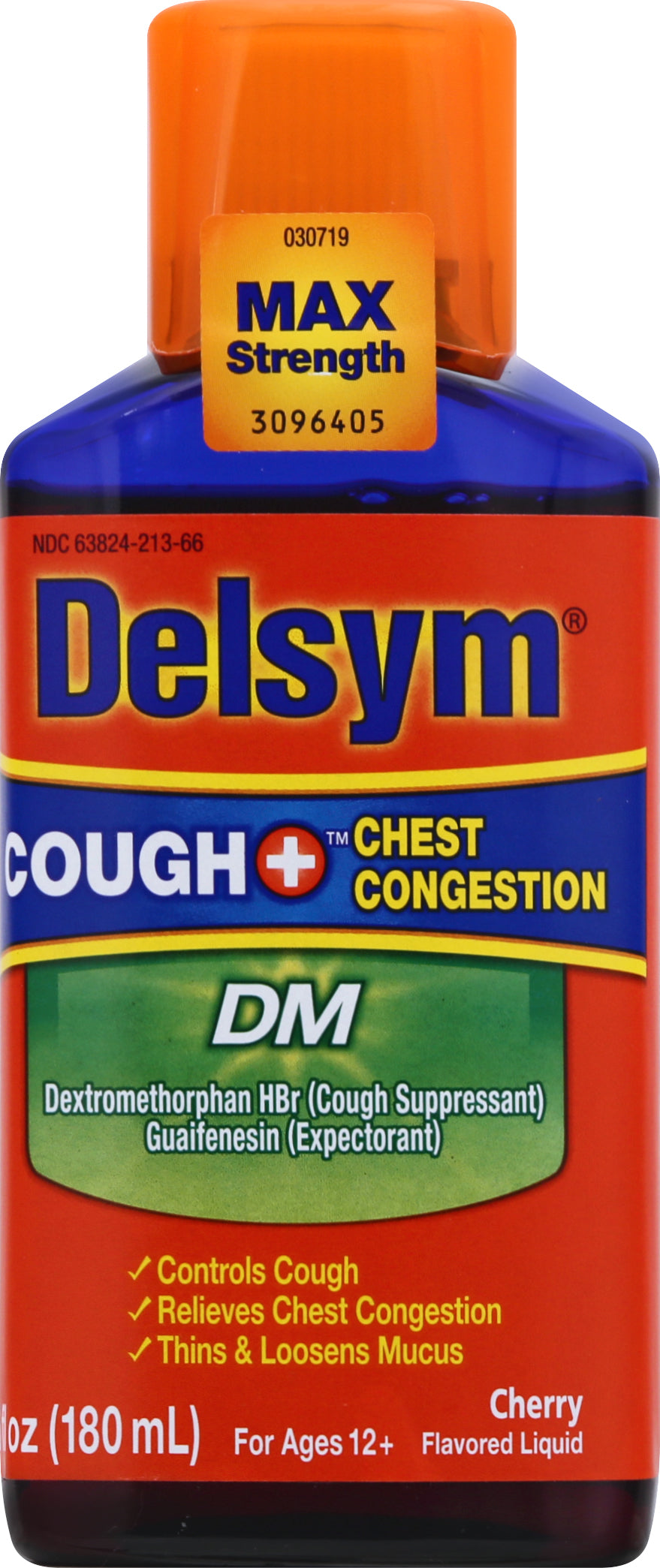 Delsym DM Max Strength Liquid Cherry Flavored Cough + Chest Congestion 6 oz