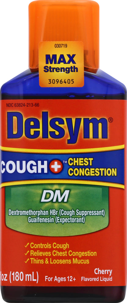 Delsym DM Max Strength Liquid Cherry Flavored Cough + Chest Congestion 6 oz