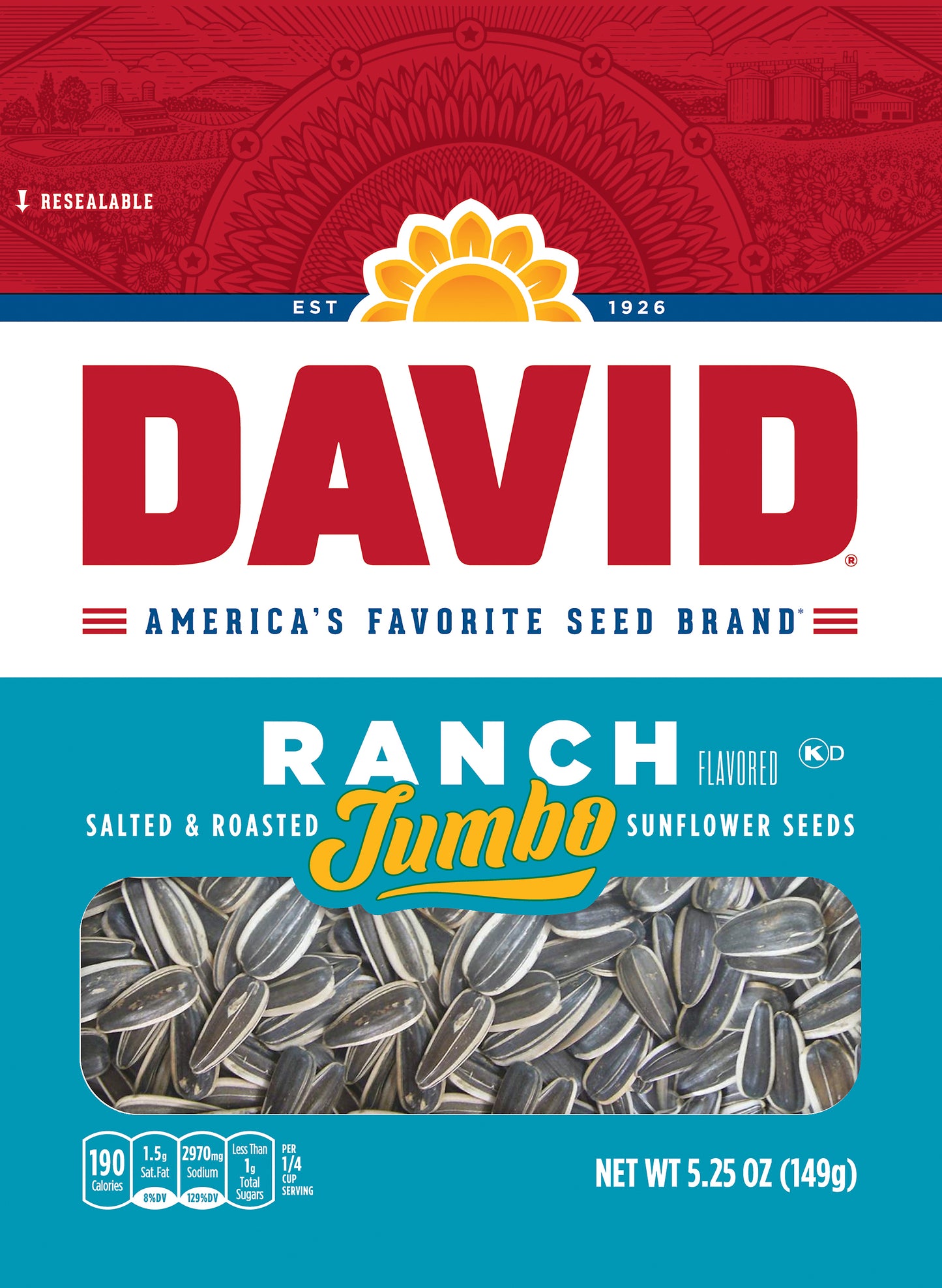 David Salted & Roasted Jumbo Ranch Flavored Sunflower Seeds 5.25 oz