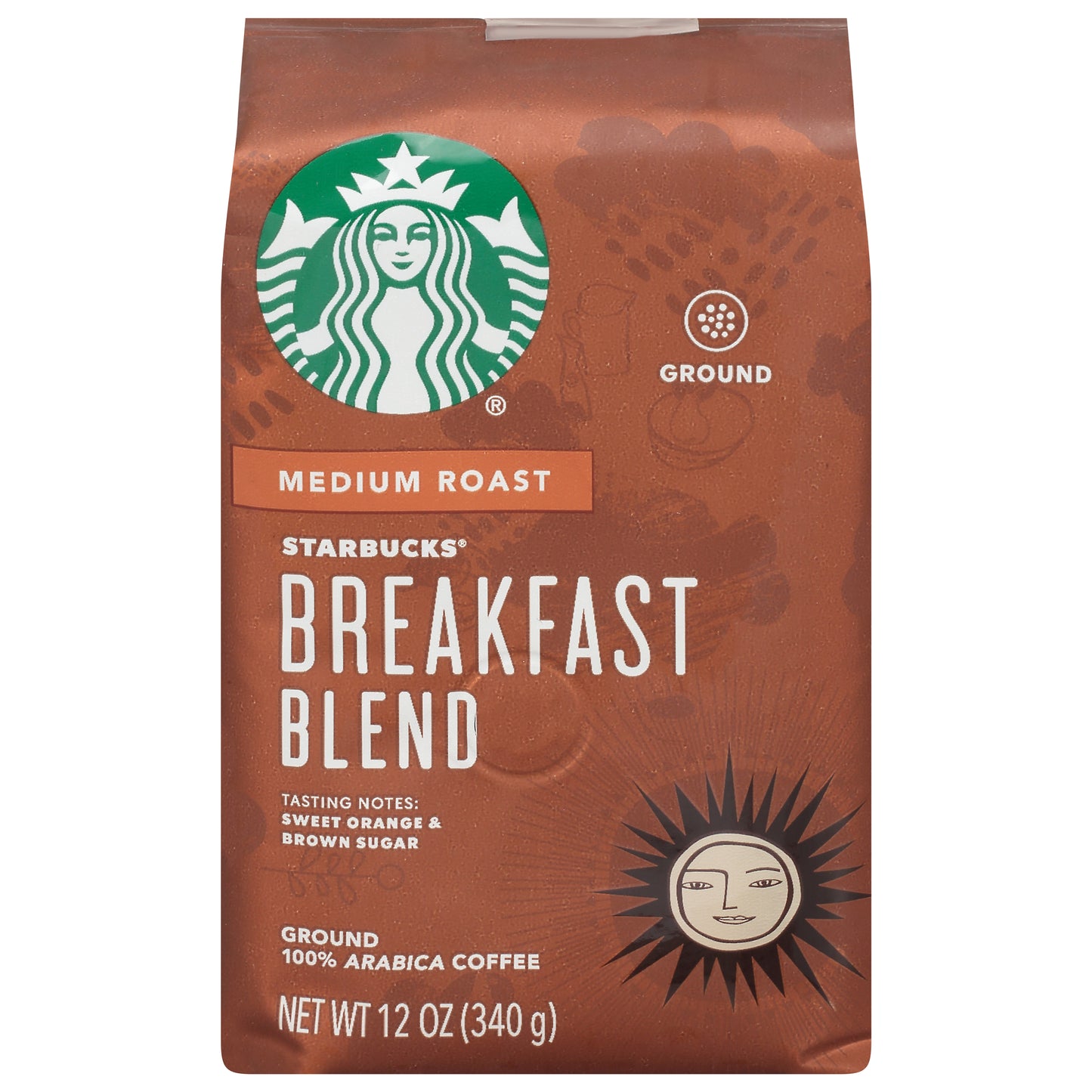 Starbucks Medium Roast 100% Arabica Ground Breakfast Blend Coffee 12 oz Bag