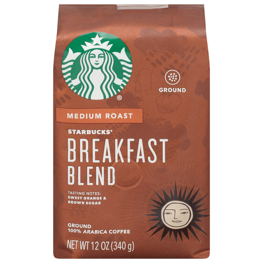 Starbucks Medium Roast 100% Arabica Ground Breakfast Blend Coffee 12 oz Bag