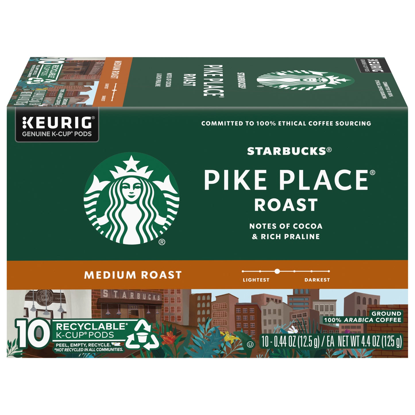 Starbucks Medium Roast K-Cup Pods Ground 100% Arabica Pike Place Roast Coffee 10 - 0.44 oz Pods