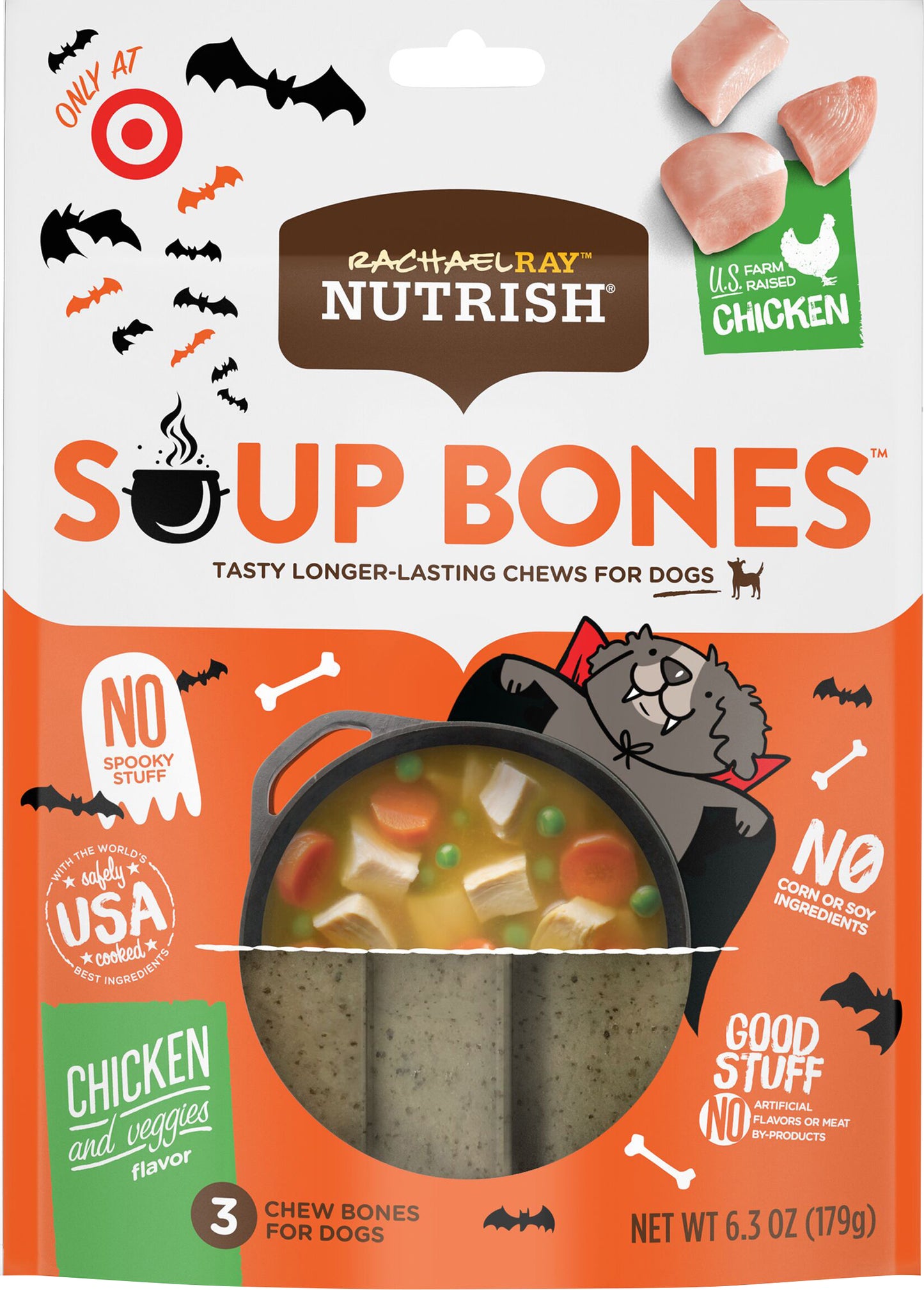 Rachael Ray Nutrish Soup Bones Dog Treats, Chicken & Veggies Flavor, 6.3 oz, 3 count