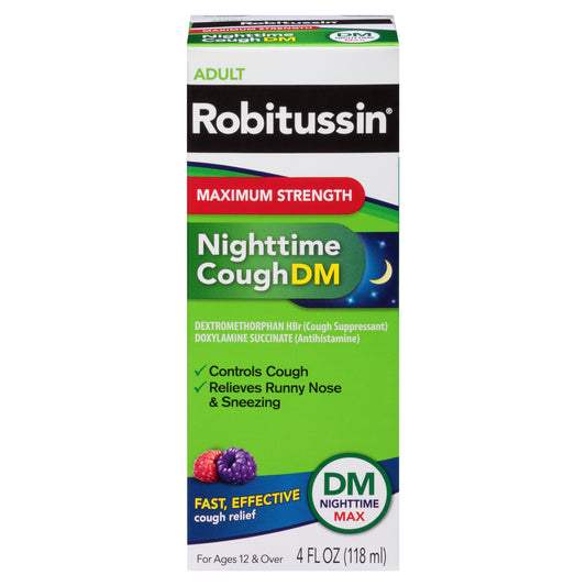 Robitussin Maximum Strength Nighttime Cough DM, Cough Medicine for Adults, Berry Flavor - 4 Fl Oz Bo